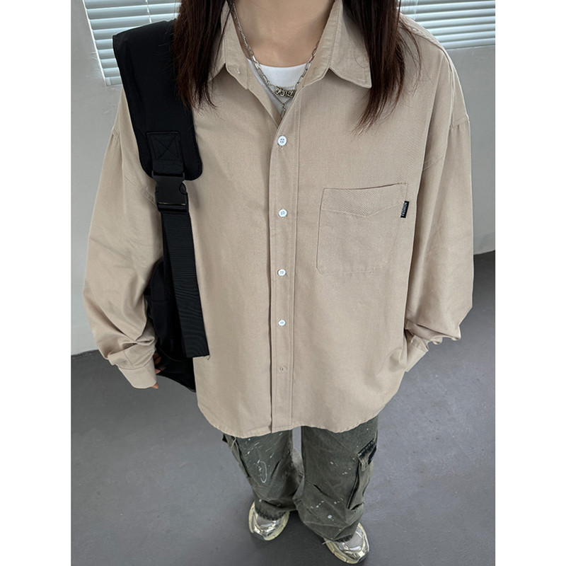 秋上新 复古宽松水洗纯棉长袖衬衫501-2-CS1010-P58控75图片