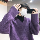 不起球高品质宽松V领麻花毛衣纯色针织衫501-2-M8015-P7888，男装针织衫/毛衣，星座501-2