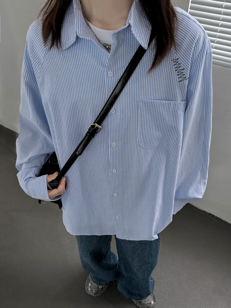 全棉条纹刺绣衬衫501-2-CS1012-P58控78,男装衬衫,星座501-2