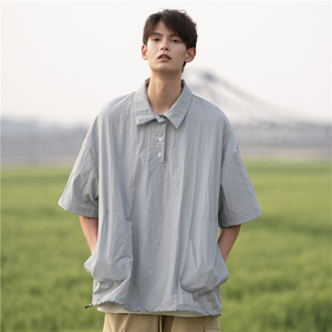 夏季日系侧口袋Polo衫男宽松短袖501-2-CS1006-P58控69图片