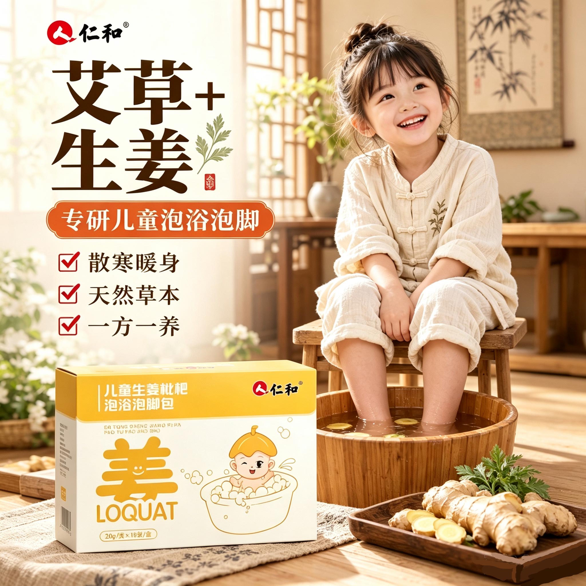 仁和艾草生姜儿童泡脚泡澡药包