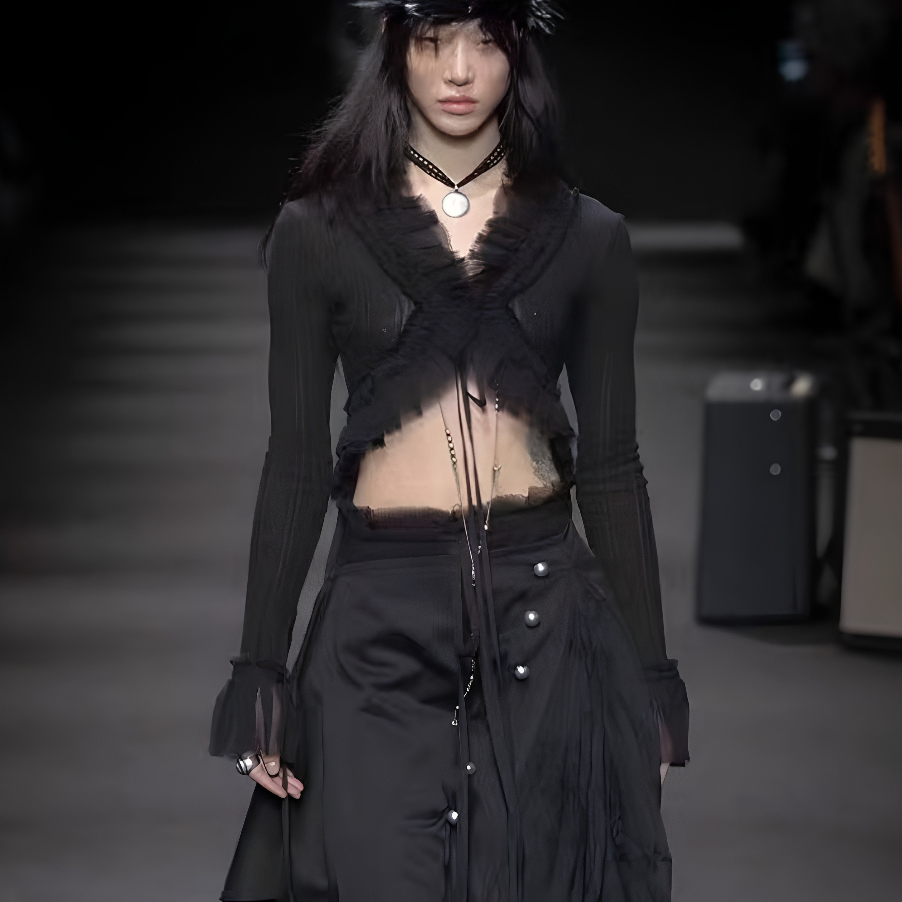 Ann Demeulemeester 26SS 绝地武士长袖真丝绉纱花边开衫上衣