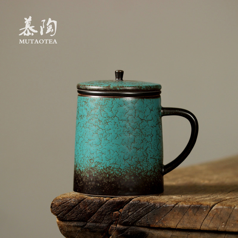 慕陶 日式简约马克杯 带盖过滤茶水分离陶瓷泡茶杯办公室个人茶杯