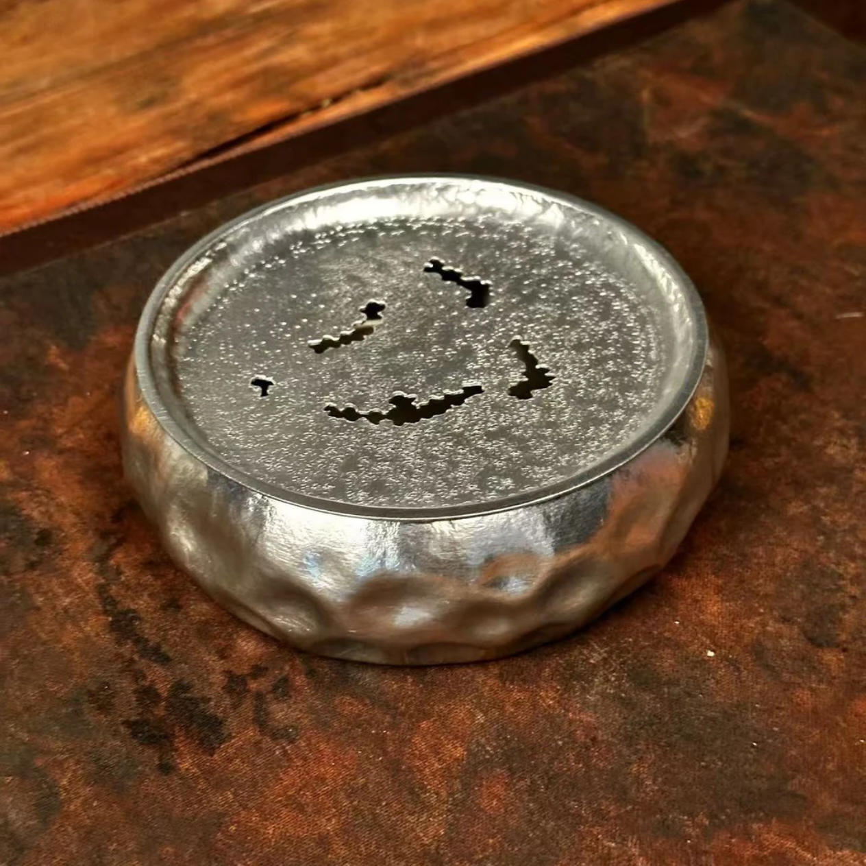 纯手工捶打足锡蚀纹侘寂风壶承茶空间单人炮台茶桌茶盘文人高档器