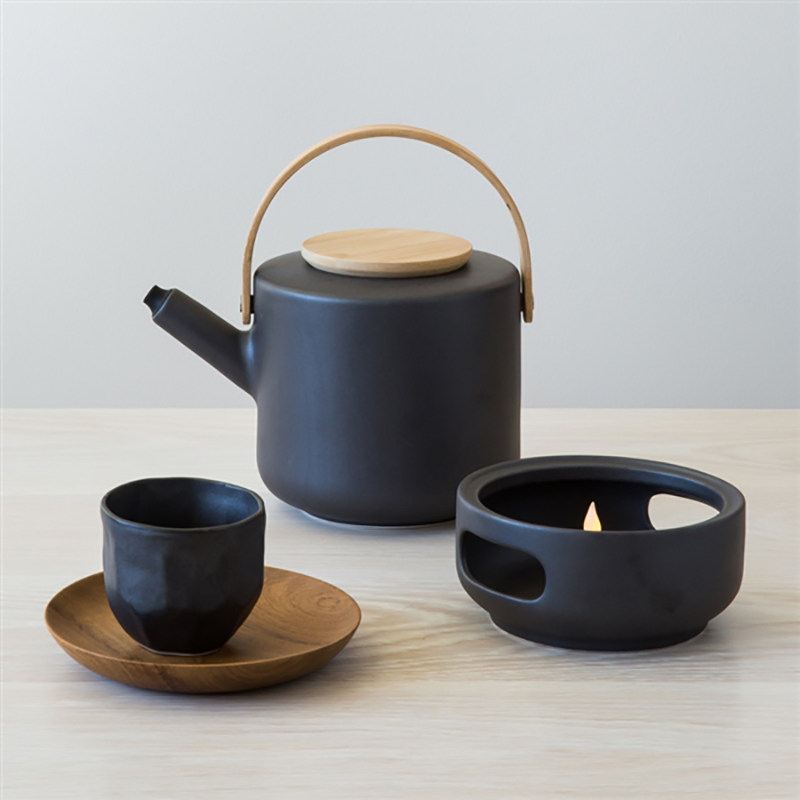 丹麦进口Stelton Theo磨砂炻瓷泡茶壶北欧简约竹盖提梁壶茶灯茶杯