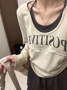 撞色假兩件長袖 小心機鏤空 t恤女甜辣妹上衣別緻個性潮款 2024秋款