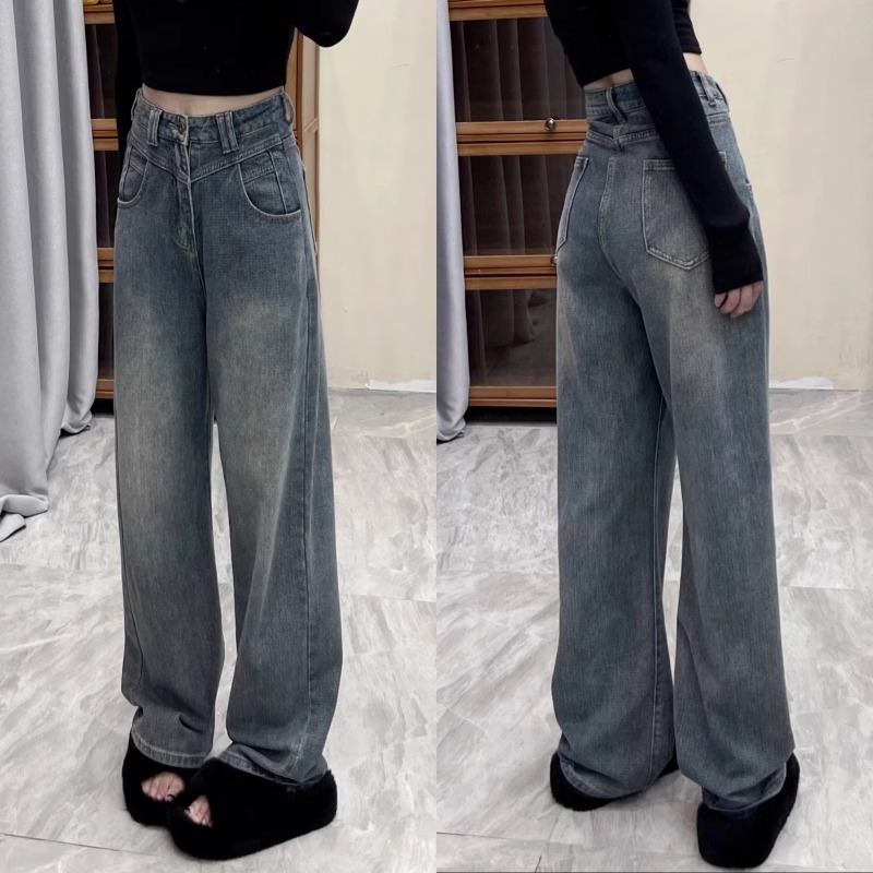 大码胖mm星空麦穗纹直筒牛仔裤女