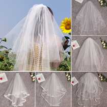 Bridal veil tiktok short, short, simple, bride, wedding, white voice, red voice, wedding dress, female props.