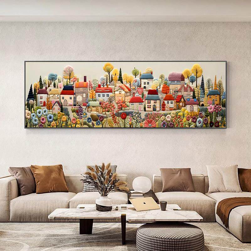 童话小镇客厅装饰画奶油风立体感壁画小众艺术沙发背景墙挂画,家居饰品,现代装饰画,淘宝优惠券,粉丝福利购,淘宝优惠卷