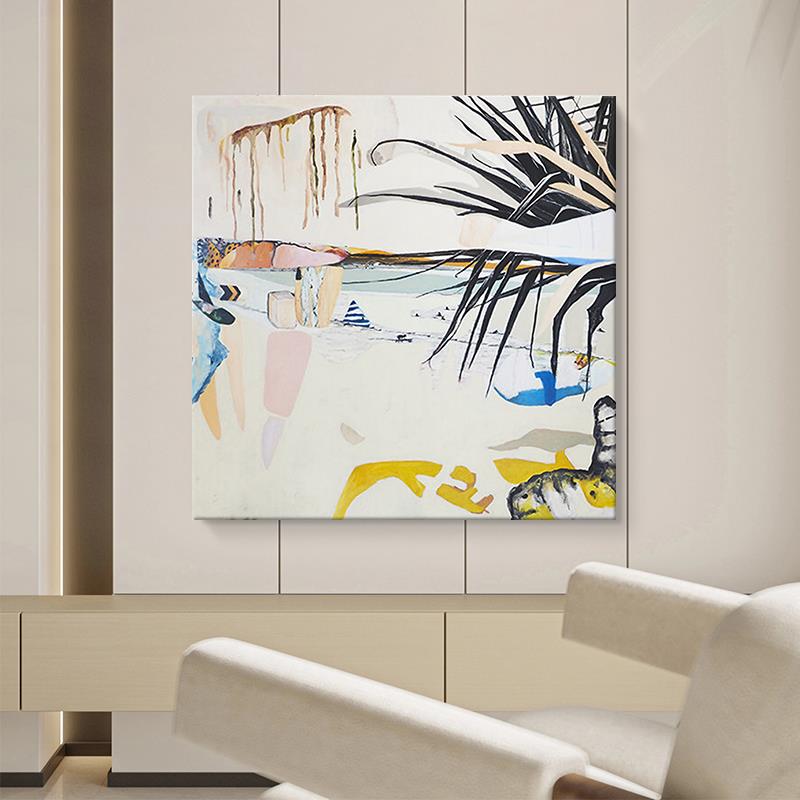 波洛克抽象涂鸦手绘油画小众艺术植物客厅装饰画方形玄关丙烯挂画