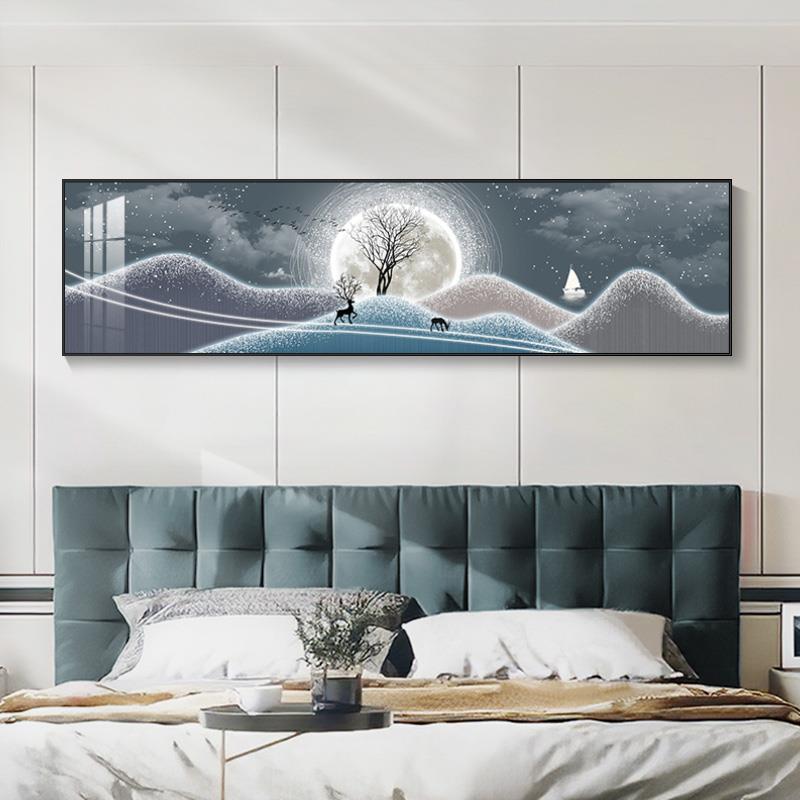 主卧装饰画横长款卧室床头墙面壁画轻奢温馨房间背景墙画单幅挂画