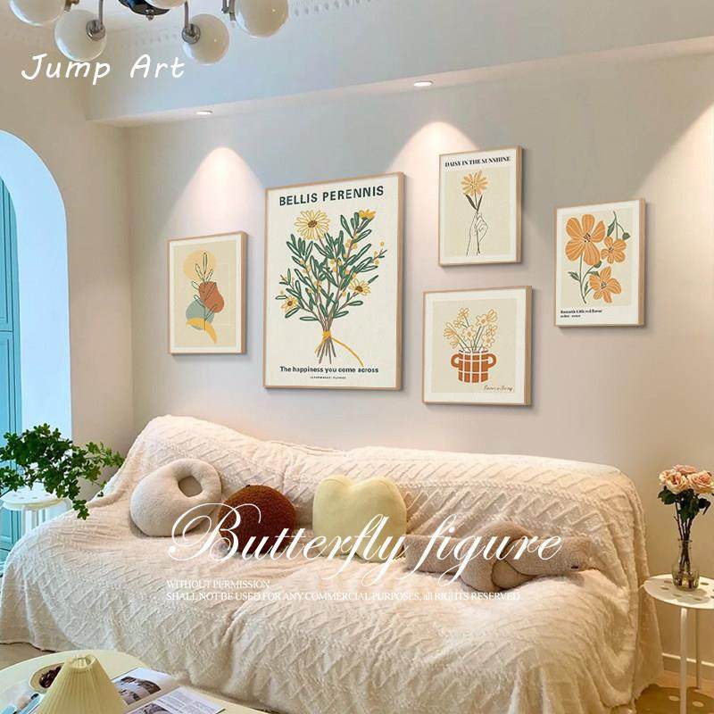奶油风客厅组合装饰画艺术花卉现代简约沙发背景墙挂画小清新壁画,家居饰品,现代装饰画,淘宝优惠券,粉丝福利购,淘宝优惠卷