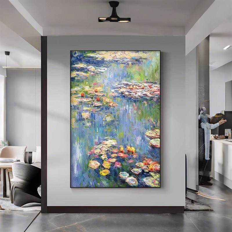 手绘油画莫奈睡莲名画玄关装饰画法式复古客厅背景肌理画餐厅挂画,家居饰品,油画,淘宝优惠券,粉丝福利购,淘宝优惠卷