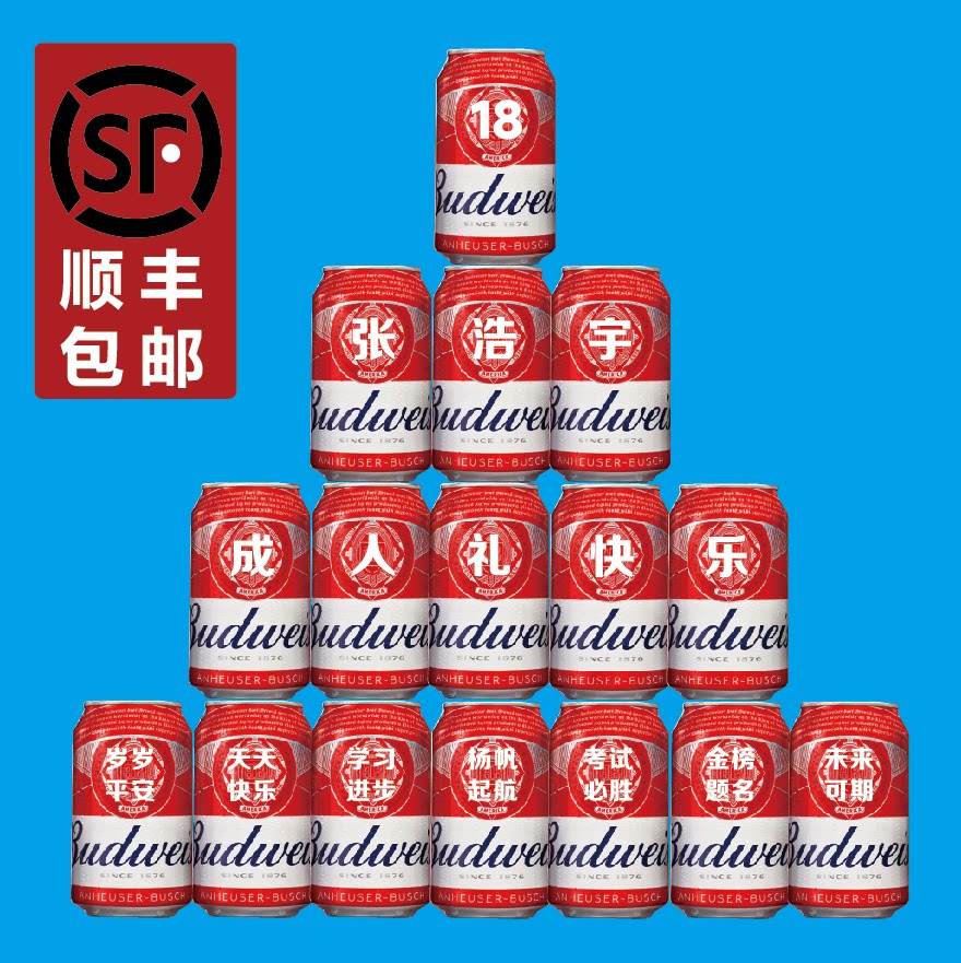 百威啤酒定制刻字纪念日礼物顺丰