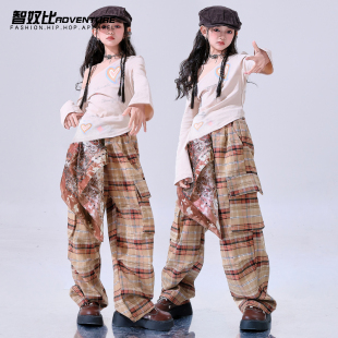 爵士舞女童服装时髦炸街jazz走秀舞蹈六一街舞表演服白色上衣套装