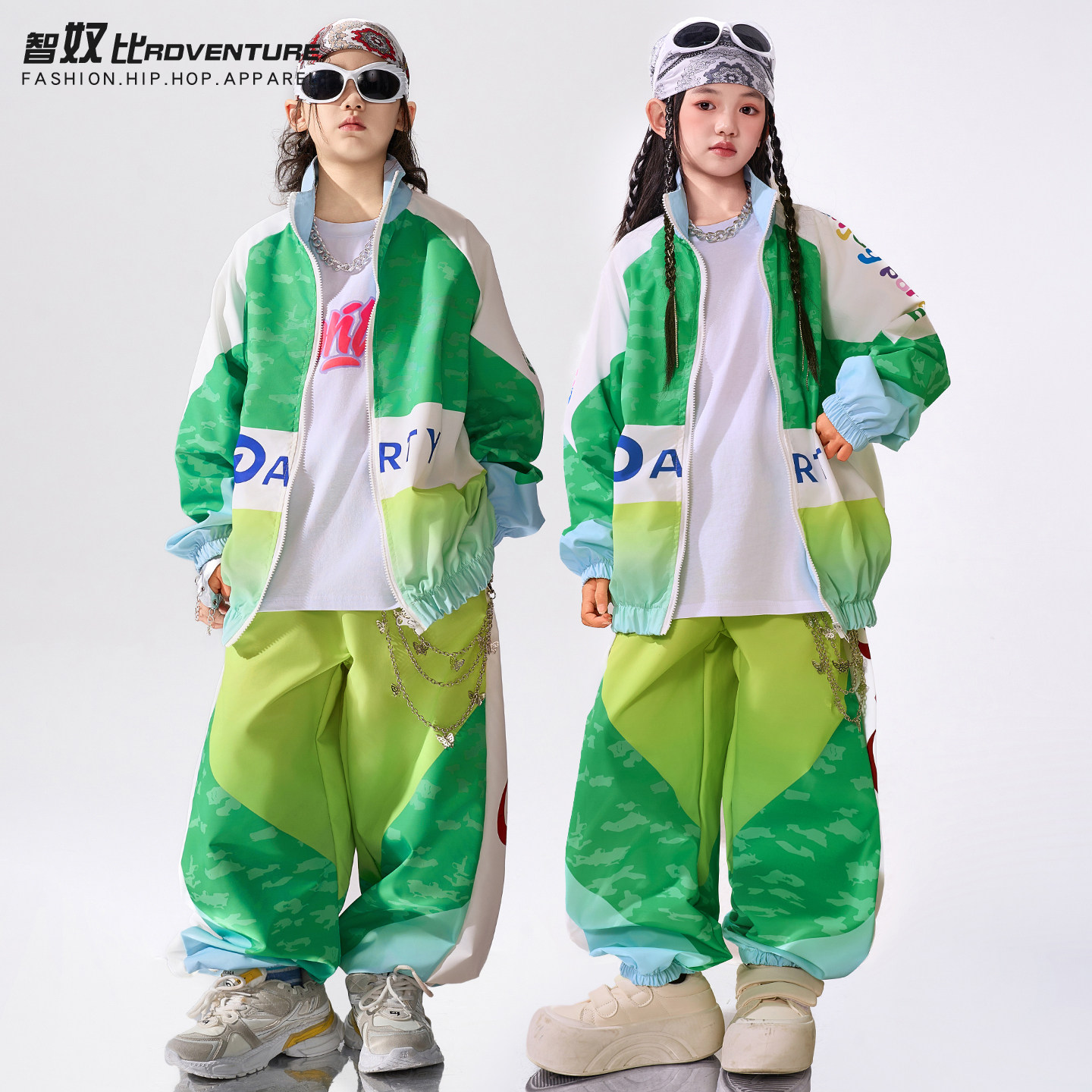 儿童街舞潮服男童绿色秋季演出服