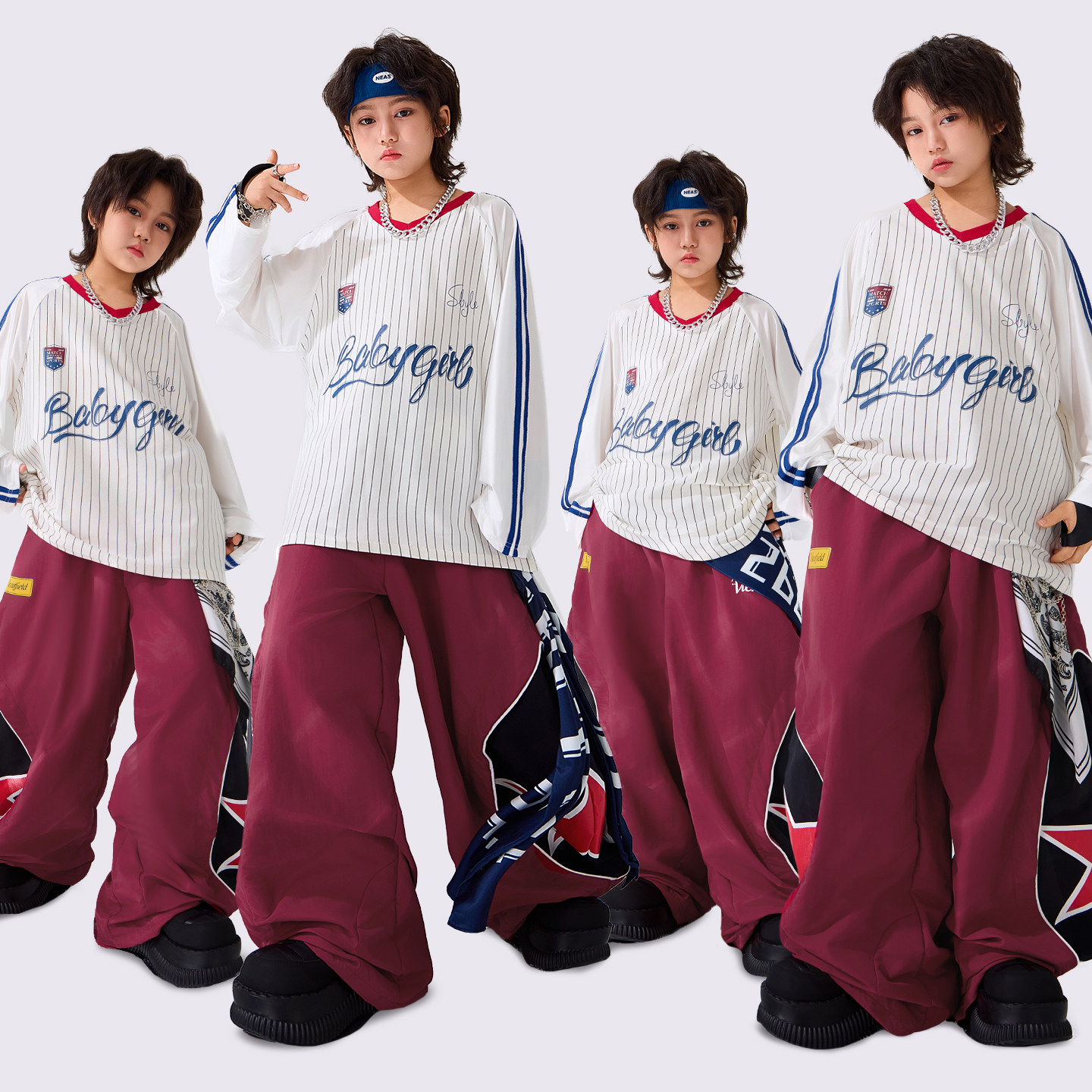 儿童街舞潮服男童hiphop童装白色