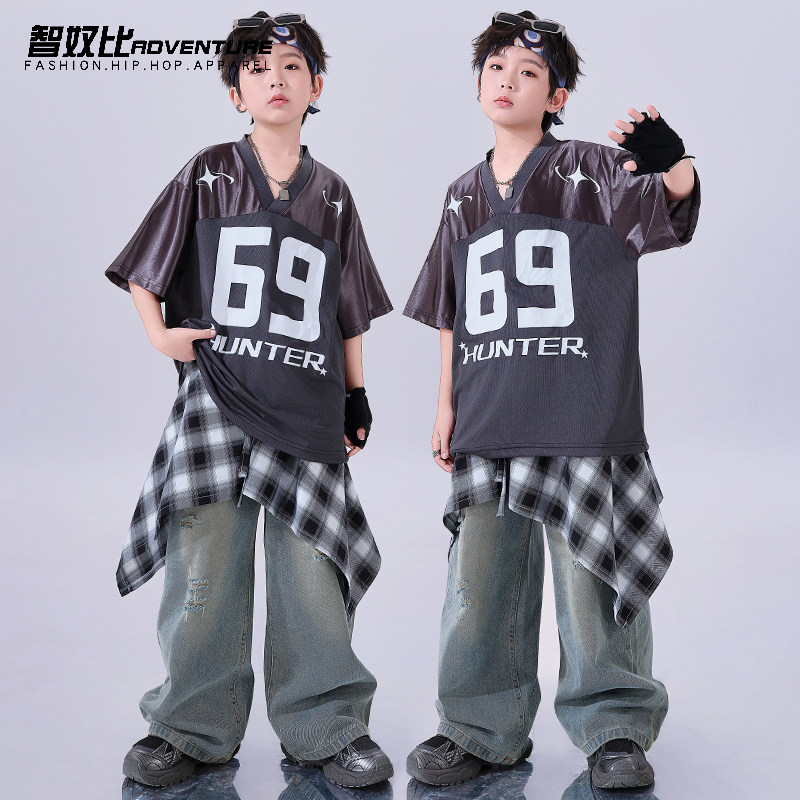 街舞儿童潮服69号炸街酷帅男童少儿嘻哈演出服hiphop架子鼓服装夏