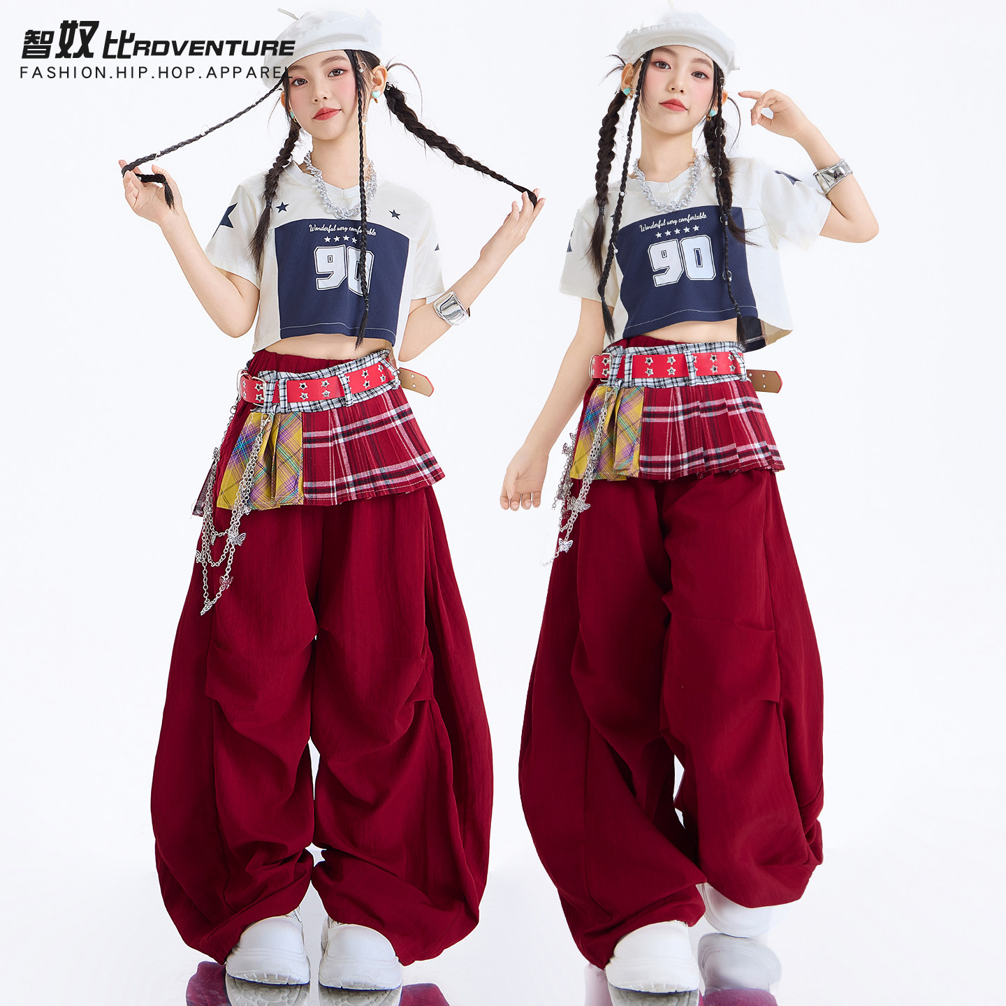 爵士舞女童服装甜酷风红色裤子