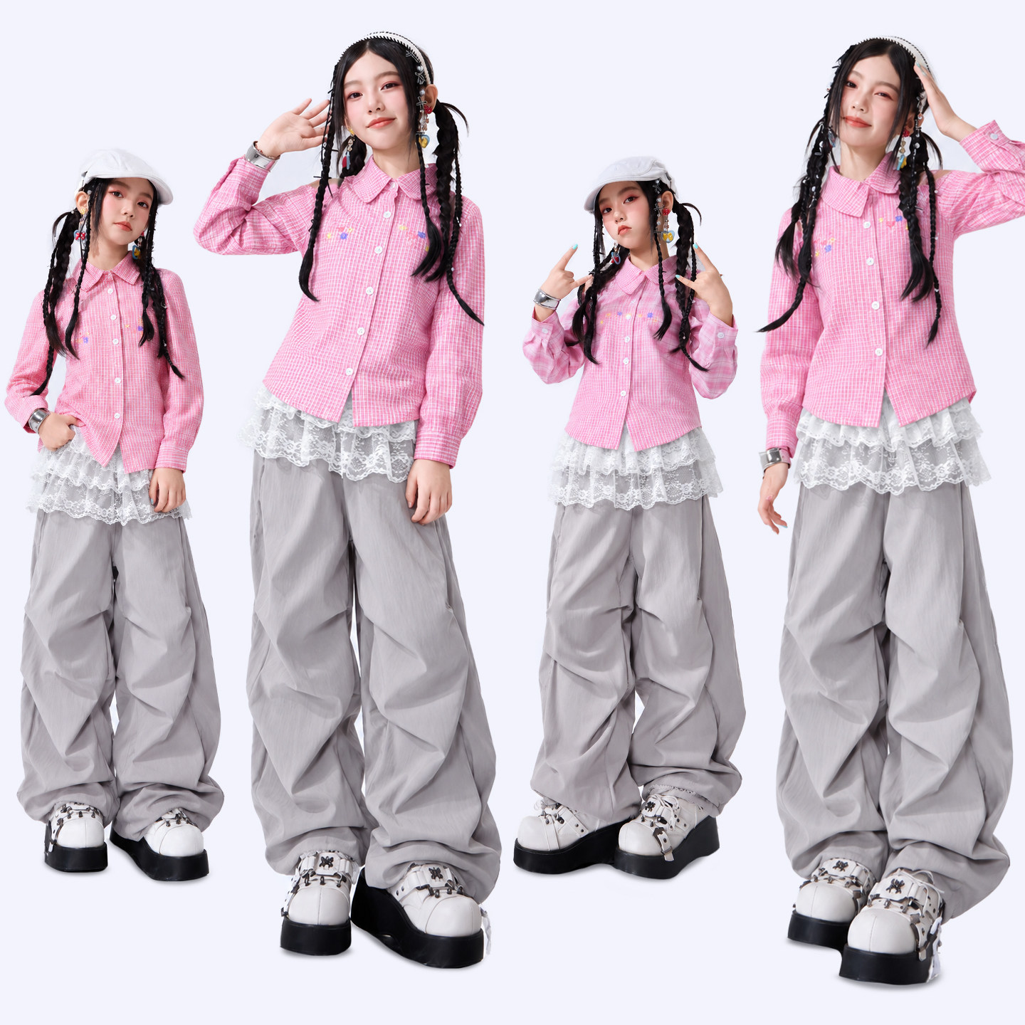 儿童爵士舞嘻哈jazz舞蹈服装粉色