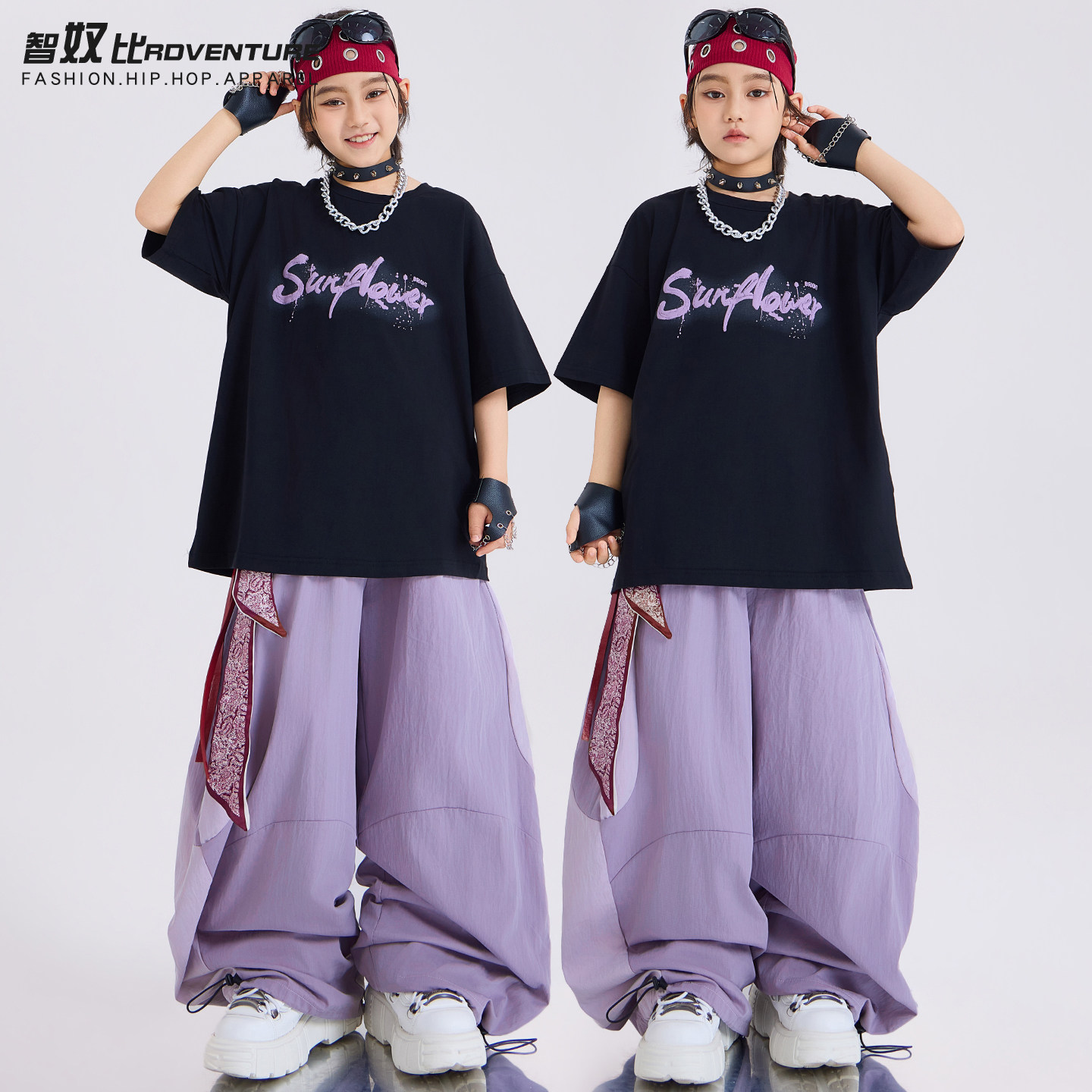六一儿童街舞演出服酷帅黑色短袖hiphop潮服男童架子鼓女童表演服