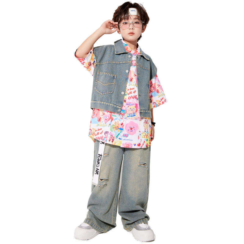 智奴比男女童嘻哈街舞马甲演出服