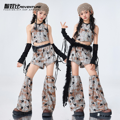 爵士舞服装女儿童格子花色jazz