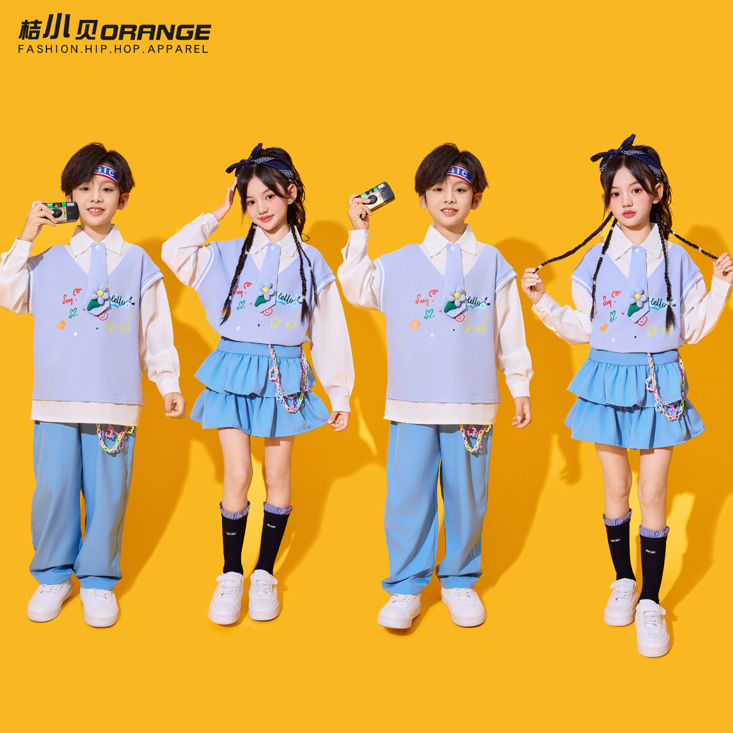 小学生运动会服装蓝色假两件套装