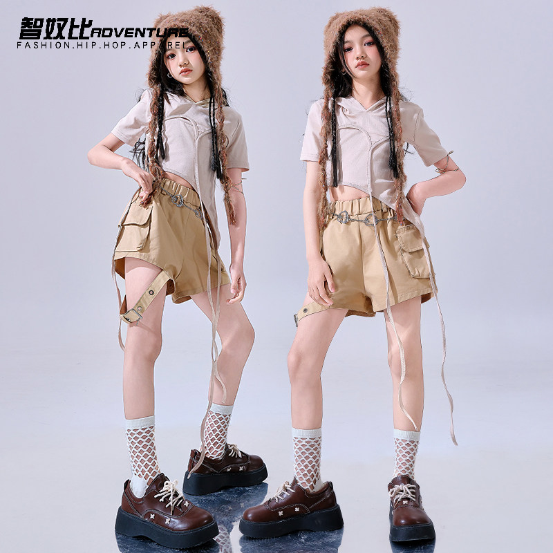 六一表演服女童爵士舞服装短袖女童模特套装时髦女孩儿童舞蹈走秀