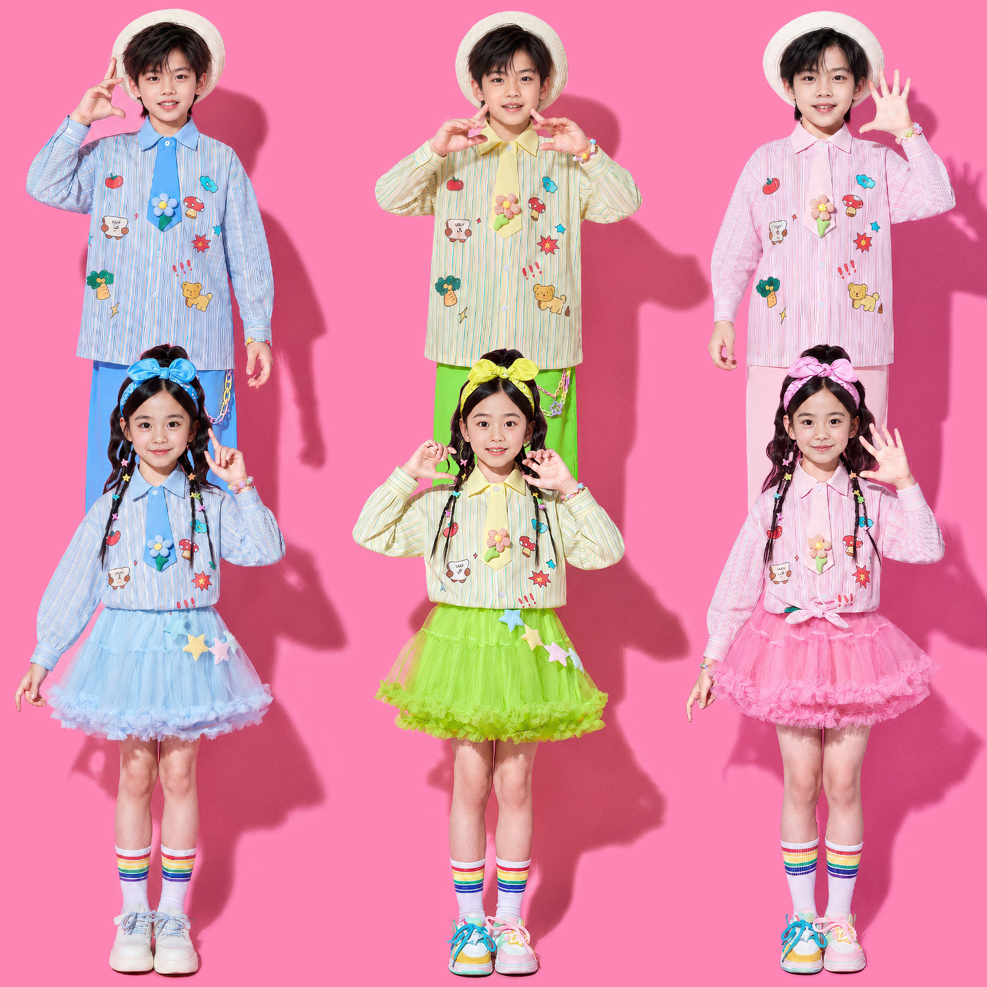 儿童拉拉队演出服彩色衬衫小学生
