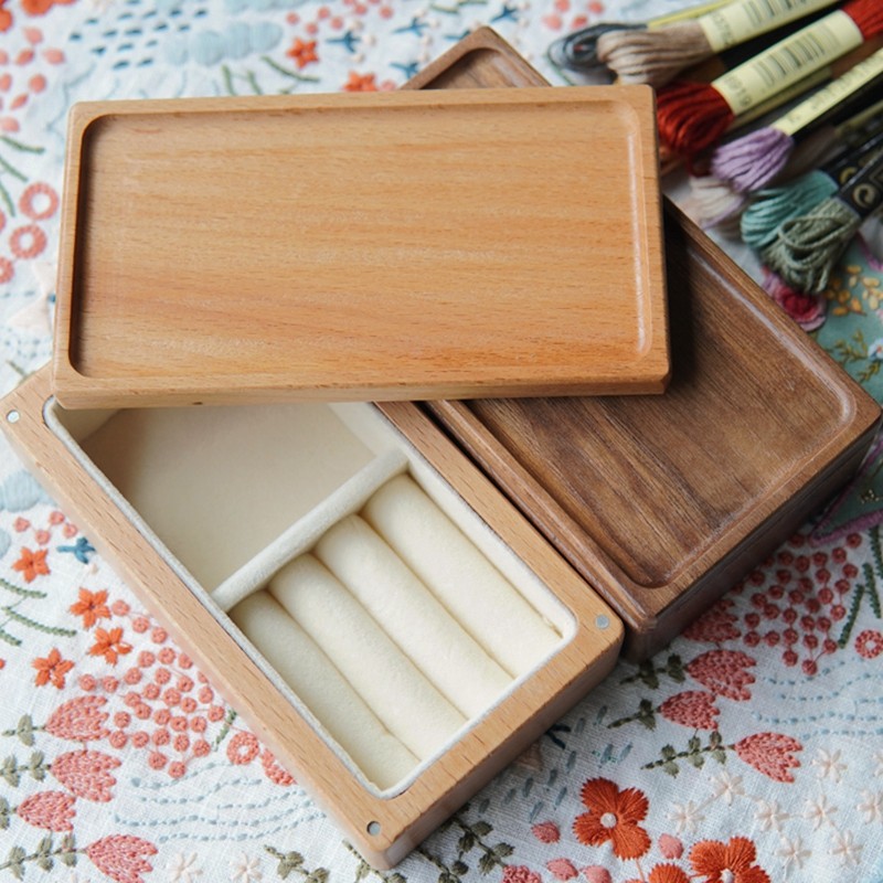 晗颖手工 实木盘状针插底座 榉木黑胡桃首饰盒木盒