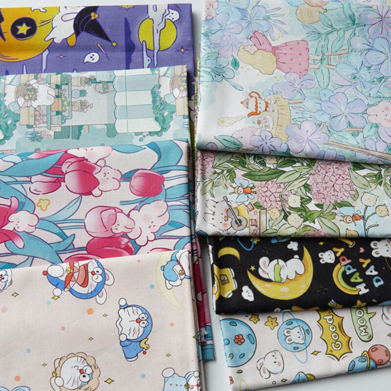 晗颖手工纯棉布料diy手工拼布包服装布料兔子镇蓝雪花铃兰蘑菇兔