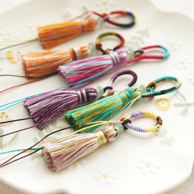 晗颖手工 宋锦底胚吊坠渐变流苏挂环