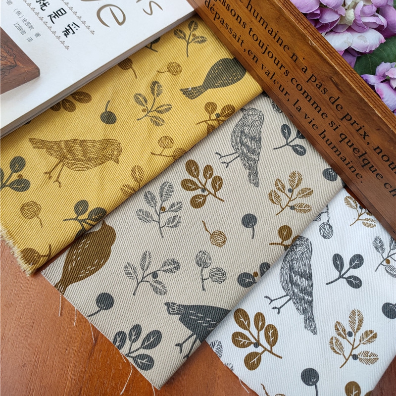 晗颖手工 全棉纱卡数码印花包包衣服手账布料  简约小鸟幅宽140cm