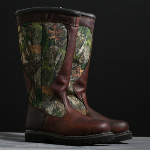 【】美国户外迷彩长靴头层牛皮固特异waterproof防水狩猎靴长筒靴