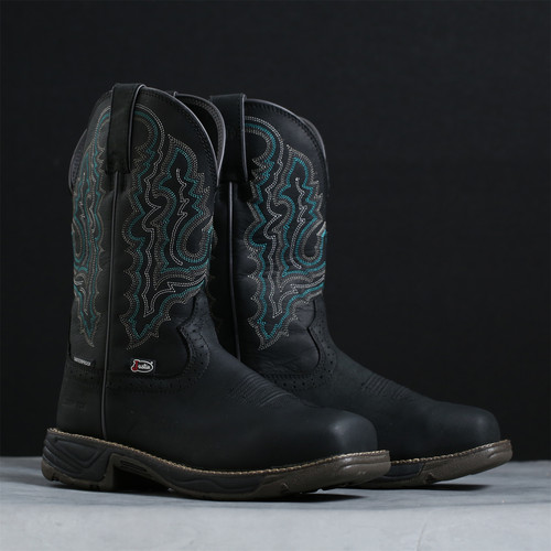 美国马靴 牛皮西部靴牛仔靴防水复古方头骑士靴马靴套筒刺绣女靴