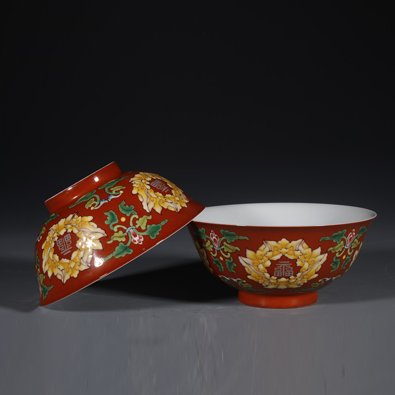 清康熙瓷器珐琅彩宫碗一对古董古玩明清老瓷器旧货老货收藏摆件