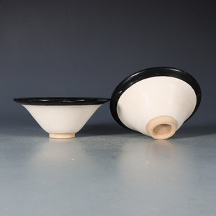 宋磁州窑斗笠杯一对古董古玩收藏品包老保真老货瓷器老物件窖藏