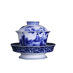 主人杯景德镇瓷器茶具餐具青花竹林七贤盖碗杯盏茶盏家用陶瓷杯