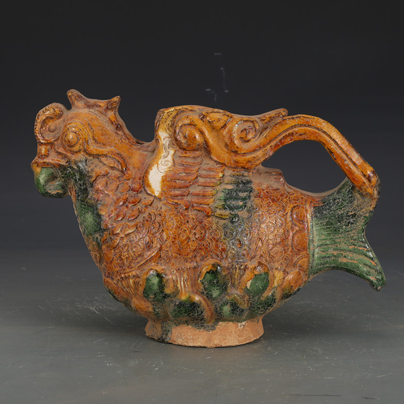 辽三彩神鸟壶古董古玩收藏品手工摆件出土瓷器老物件