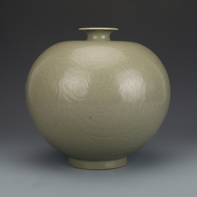 五代越窑秘色瓷剃花石榴尊古董古玩收藏品包老老货老物件瓷器摆件