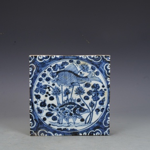 元青花瓷器鱼藻纹地砖古董古玩元代老瓷器包老窖藏瓷器旧货收藏