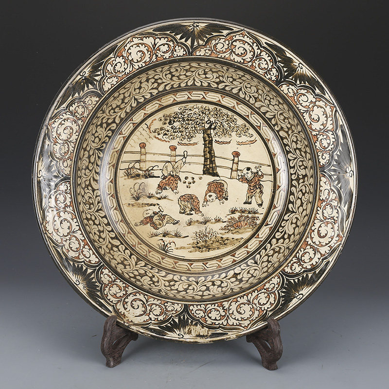 宋磁州窑彩绘婴戏大盘 仿古瓷器古董古玩老货收藏品