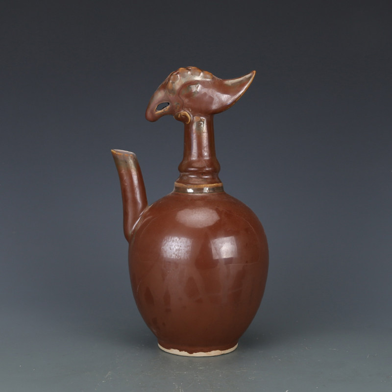 摆件宋定窑紫金釉鸡首壶 古瓷器古董古玩收藏品