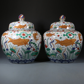 大明嘉靖五彩鱼藻纹大罐一对古董古玩收藏品保真瓷器老货旧货包老