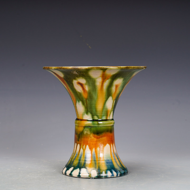 辽三彩瓷器花觚古董古玩旧货老货收藏陶瓷摆件