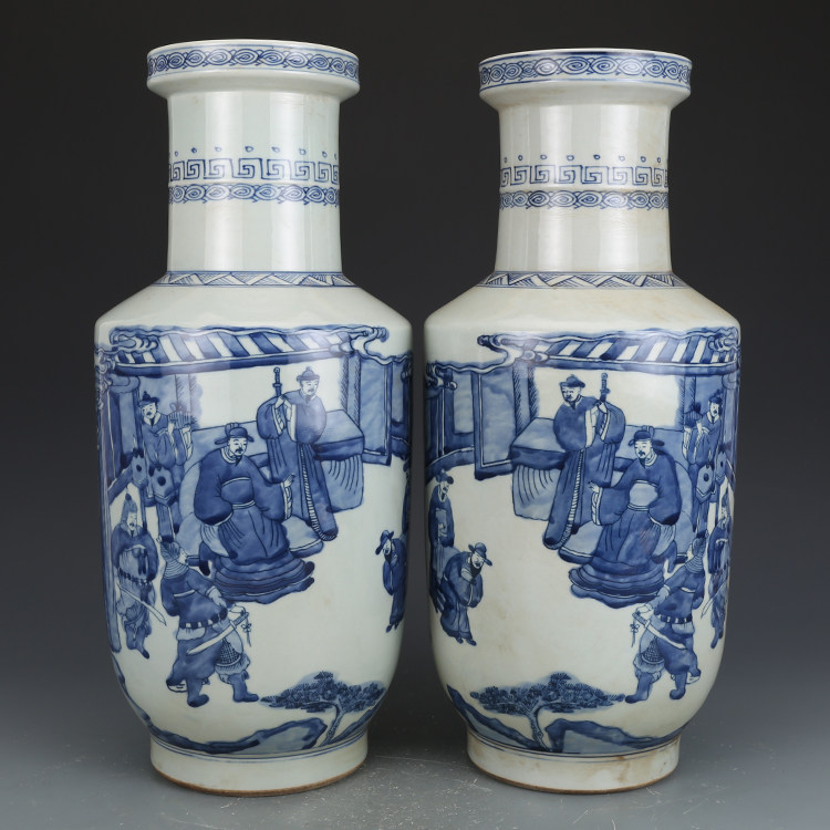 大清康熙青花人物纹棒槌瓶景德镇仿古瓷器古董古玩收藏品老货