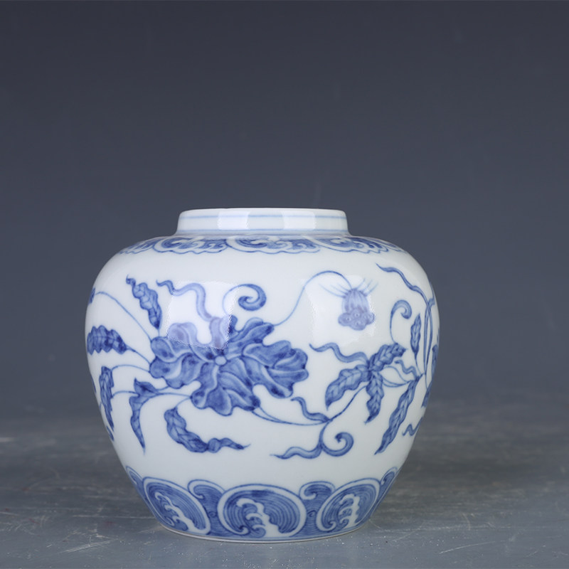 明成化瓷器青花花卉纹罐古董古玩明清老瓷器旧货老货收藏真品摆件