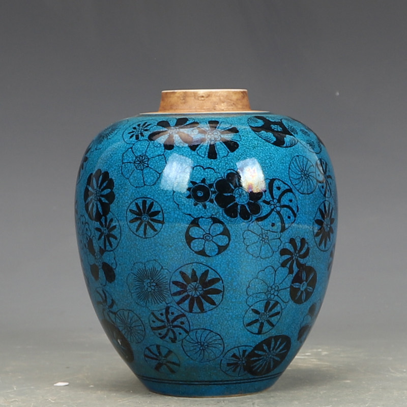 清雍正瓷器孔雀蓝釉皮球花罐古董古玩明清老瓷器旧货老货收藏摆件