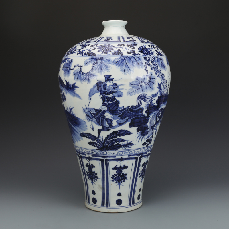 元青花萧何月下追韩信纹梅瓶古董古玩收藏品包老老物件瓷器摆件